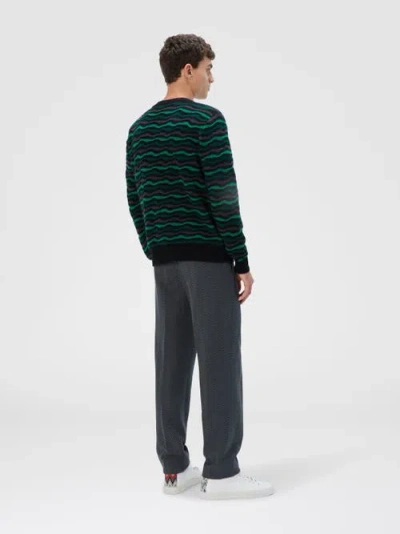 Missoni Cardigan In Pure Wool With Wave Stitch In Green