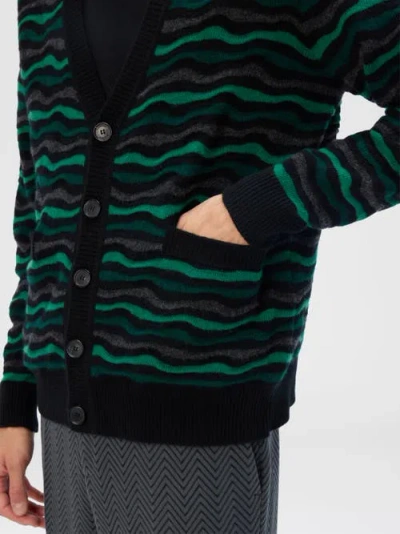 Missoni Cardigan In Pure Wool With Wave Stitch In Green