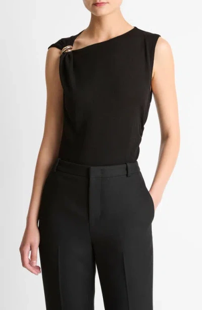 Vince Draped Sleeveless Wool Blend Top In Black