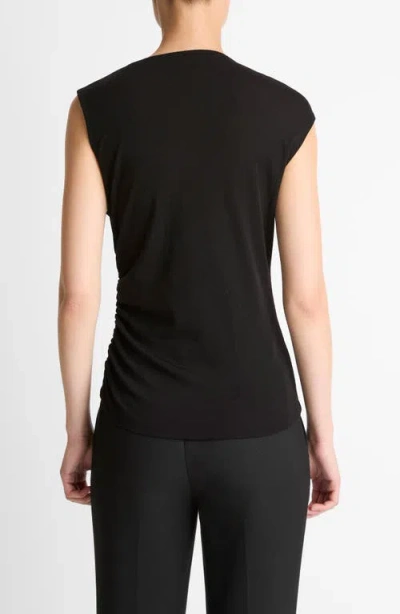 Vince Draped Sleeveless Wool Blend Top In Black