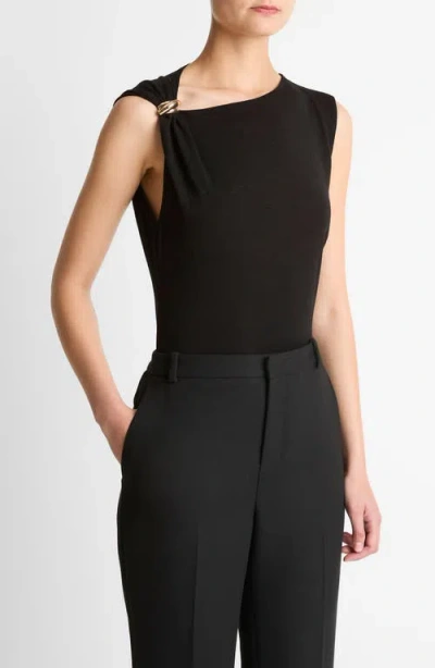 Vince Draped Sleeveless Wool Blend Top In Black