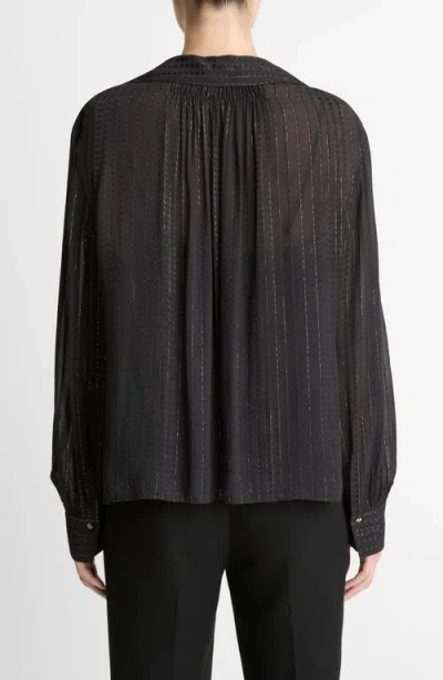 Vince Metallic Stripe Long Sleeve Top In Gray