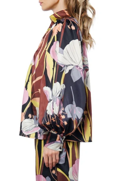 Ciebon Loren Floral Satin Top In Brown