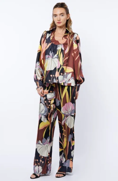 Ciebon Loren Floral Satin Top In Brown