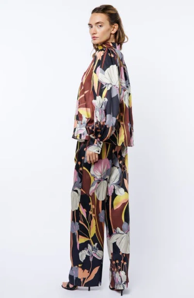 Ciebon Loren Floral Satin Top In Brown