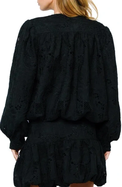 Ciebon Donna Eyelet Bomber Jacket In Black