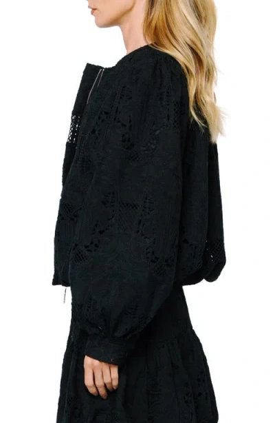 Ciebon Donna Eyelet Bomber Jacket In Black