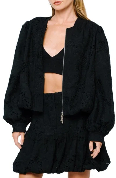 Ciebon Donna Eyelet Bomber Jacket In Black