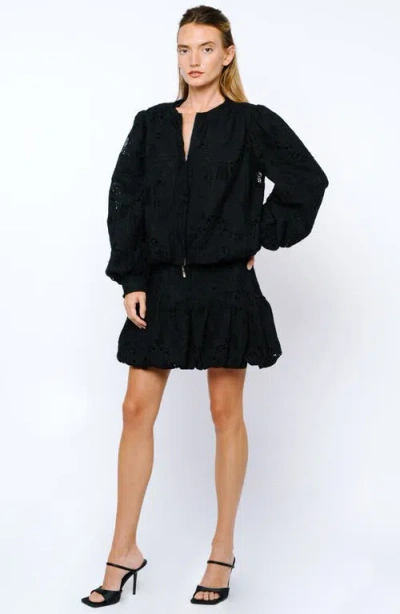 Ciebon Donna Eyelet Bomber Jacket In Black
