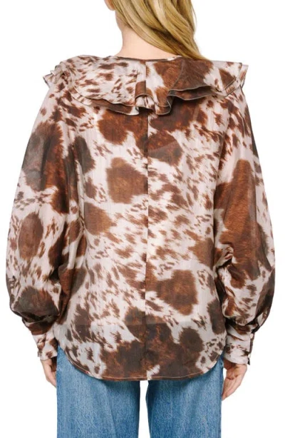 Ciebon Sienna Animal Print Ruffle Top In Brown