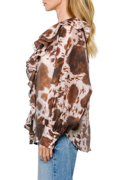 Ciebon Sienna Animal Print Ruffle Top In Brown