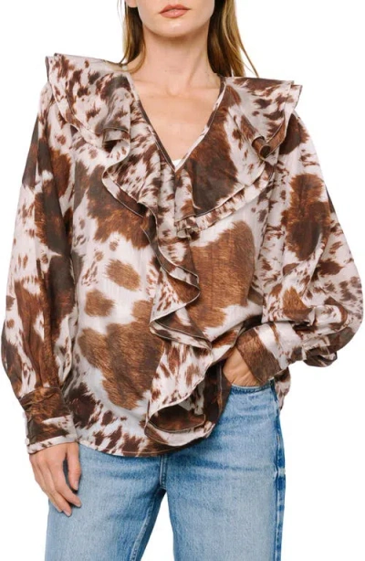 Ciebon Sienna Animal Print Ruffle Top In Brown
