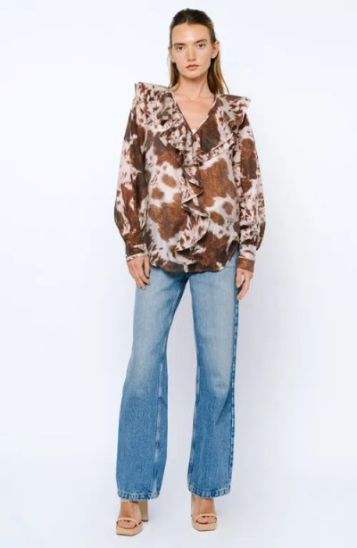 Ciebon Sienna Animal Print Ruffle Top In Brown