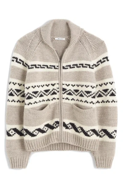 Madewell Fair Isle Zip Front Cardigan Jacket In Brown