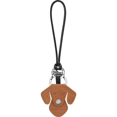 Longchamp Re-play Dog Leather Bag Charm In Brown
