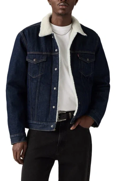 Levi's Type Iii Fleece Lined Denim Trucker Jacket In Blue