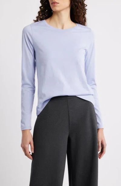 Eileen Fisher Organic Cotton Long Sleeve T-shirt In Blue