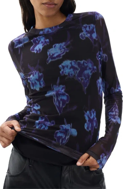 Rag & Bone Yana Printed Mesh Long Sleeve Tee In Blue
