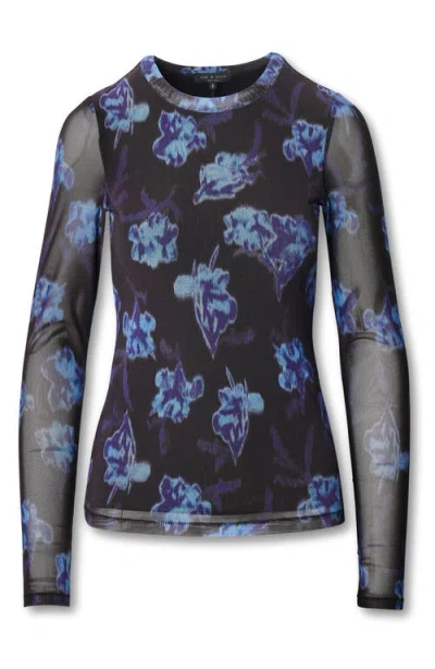 Rag & Bone Yana Printed Mesh Long Sleeve Tee In Blue