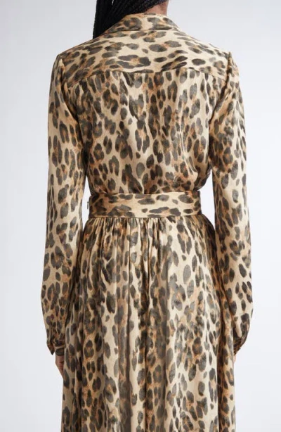 St John St. John Leopard Print Silk Georgette Button-up Shirt In Brown