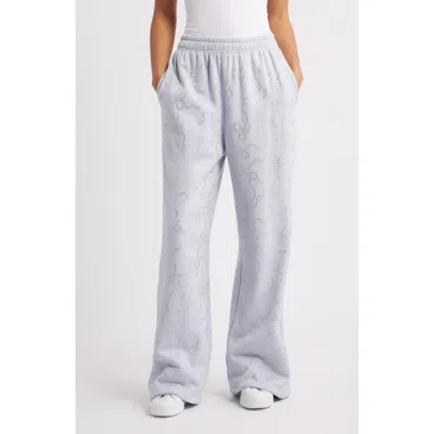 Loveshackfancy Momo Crystal Bow Wide Leg Sweatpants In Blue