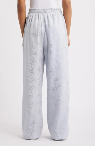 Loveshackfancy Momo Crystal Bow Wide Leg Sweatpants In Blue