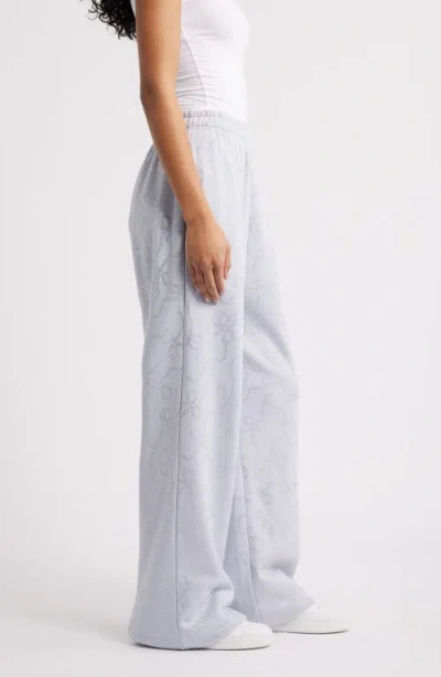 Loveshackfancy Momo Crystal Bow Wide Leg Sweatpants In Blue