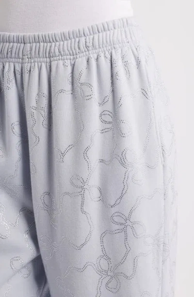 Loveshackfancy Momo Crystal Bow Wide Leg Sweatpants In Blue