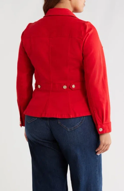 Liverpool Tab Detail Peplum Stretch Denim Jacket In Red