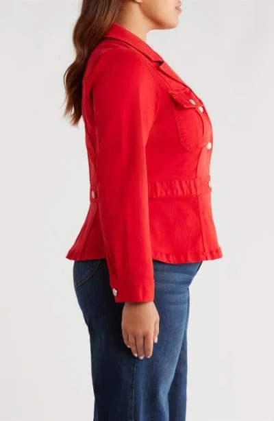 Liverpool Tab Detail Peplum Stretch Denim Jacket In Red