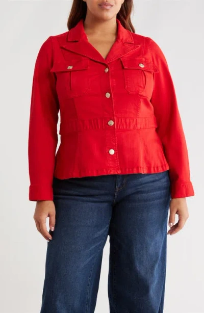 Liverpool Tab Detail Peplum Stretch Denim Jacket In Red