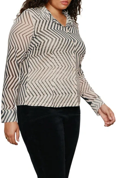 Sanctuary Femme Mixed Print Mesh Button-up Shirt In Gray