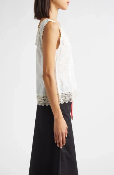 Kúr Vienna Lace Trim Cotton Broderie Anglaise Top In White