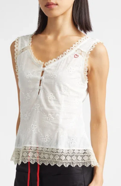 Kúr Vienna Lace Trim Cotton Broderie Anglaise Top In White