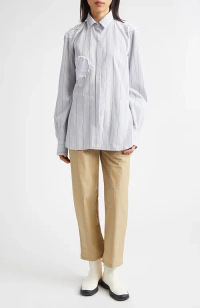 Kúr Shoelace Stripe Pleated Organic Cotton Straight Leg Pants In Brown