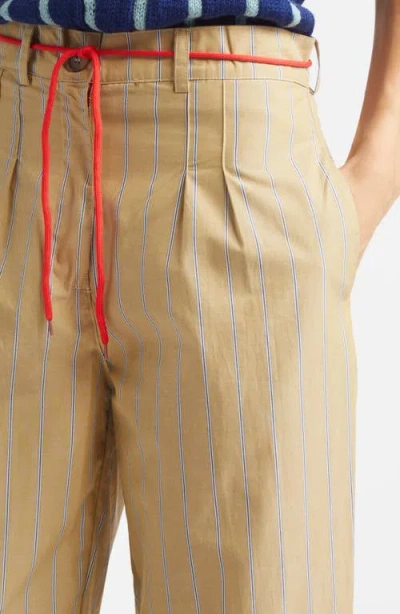 Kúr Shoelace Stripe Pleated Organic Cotton Straight Leg Pants In Brown