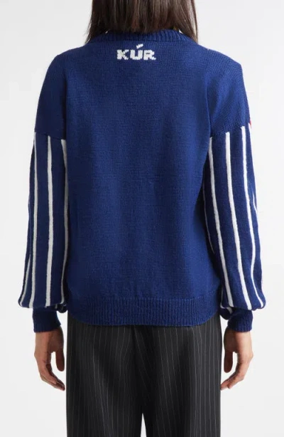Kúr Eighth Note Hand Knit Cardigan In Blue