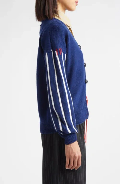 Kúr Eighth Note Hand Knit Cardigan In Blue