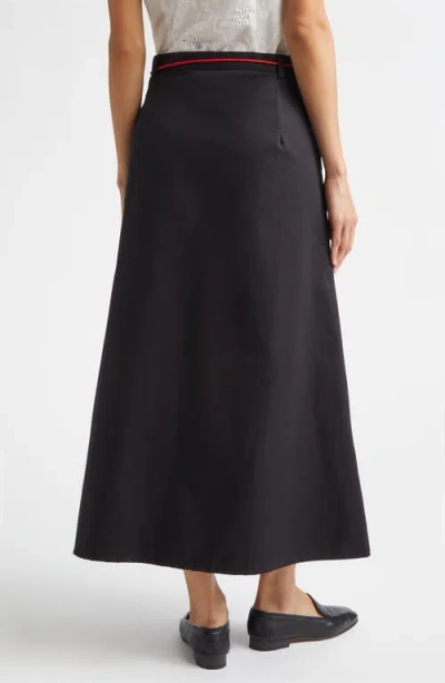 Kúr Shoelace Patch Pocket Cotton A-line Midi Skirt In Black