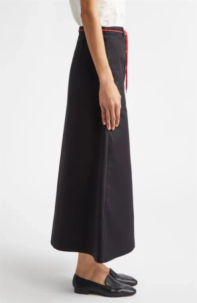 Kúr Shoelace Patch Pocket Cotton A-line Midi Skirt In Black