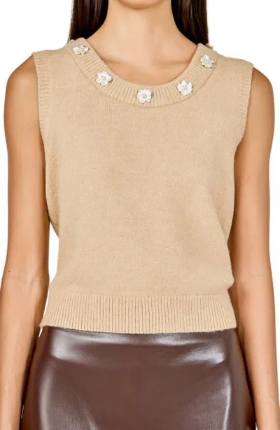 Endless Rose Floral Appliqué Sweater Vest In Brown
