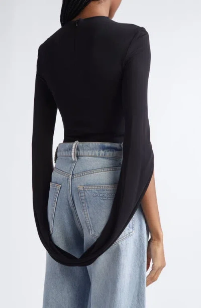 Alexander Wang Drape Sleeve Knit Top In Black