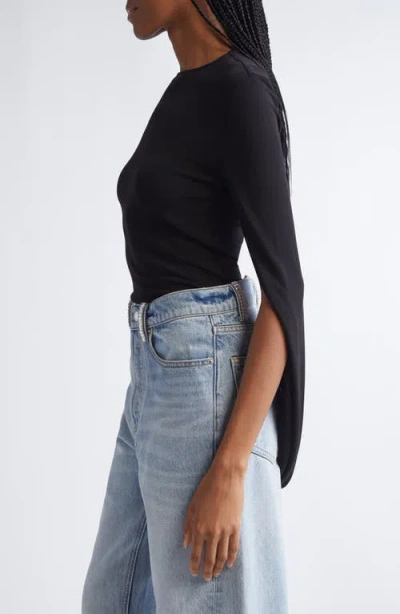Alexander Wang Drape Sleeve Knit Top In Black