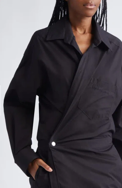 Alexander Wang Long Sleeve Poplin & Denim Wrap Dress In Animal Print