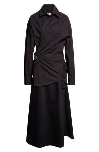 Alexander Wang Long Sleeve Poplin & Denim Wrap Dress In Animal Print