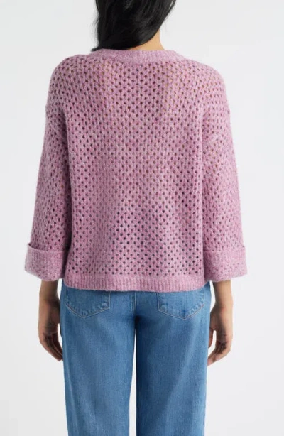 Wit & Wisdom Open Stitch Cuffed Sweater In Purple