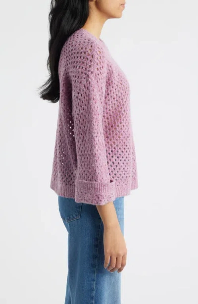 Wit & Wisdom Open Stitch Cuffed Sweater In Purple