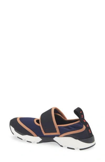 Marni Sneaker Mary Jane In Lycra Blu Scuro E Nera In Multi
