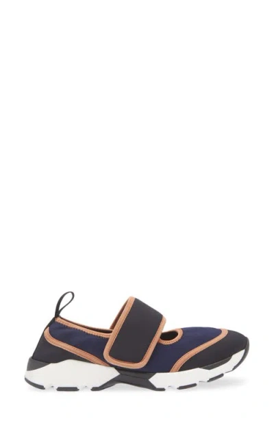 Marni Sneaker Mary Jane In Lycra Blu Scuro E Nera In Multi