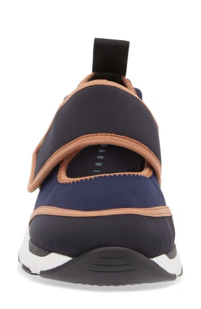 Marni Sneaker Mary Jane In Lycra Blu Scuro E Nera In Multi